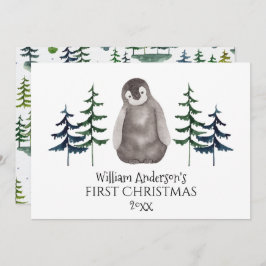First Christmas Baby Penguin & Tree Personalisiert Feiertagskarte