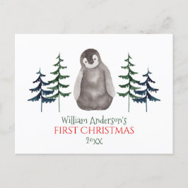 First Christmas Baby Penguin & Tree Personalisiert Feiertagspostkarte