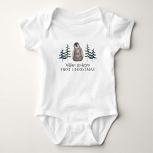 First Christmas Baby Penguin & Tree Personalisiert Strampler