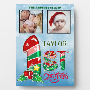 First Christmas Baby Zwei Fotos Custom Foto Fotoplatte