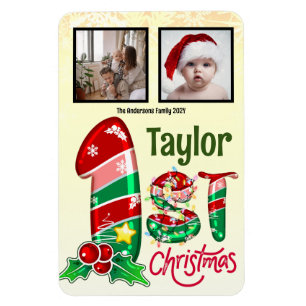 First Christmas Baby Zwei Fotos Custom Foto Magnet