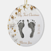 First Christmas Baby's Foot Prints Name Foto Star Keramik Ornament (Links)