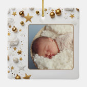First Christmas Baby's Foot Prints Name Foto Star Keramikornament (Rückseite)