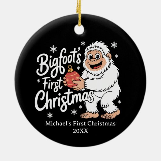 First Christmas BigFoot Sasquatch Funny Custom Keramik Ornament (Hinten)