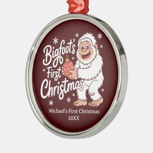 First Christmas BigFoot Sasquatch Funny Custom Ornament Aus Metall (Links)