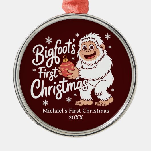 First Christmas BigFoot Sasquatch Funny Custom Ornament Aus Metall (Vorne)