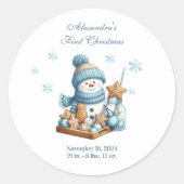 First Christmas Birth Announcement Runder Aufkleber (Vorderseite)