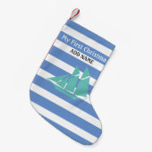 First Christmas Blue Baby Boy Nautical Monogram Kleiner Weihnachtsstrumpf (Vorderansicht (hängend))
