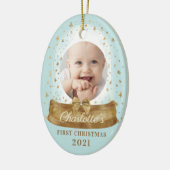 First Christmas Blue Baby Foto & Name Snow Globe Keramik Ornament (Links)