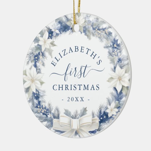 First Christmas Blue Rustic Wreath Keramik Ornament (Links)
