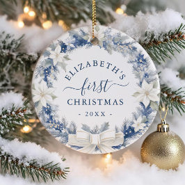 First Christmas Blue Rustic Wreath Keramik Ornament