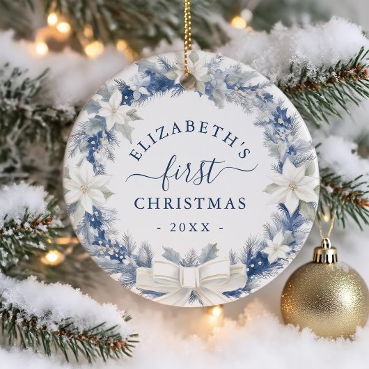 First Christmas Blue Rustic Wreath Keramik Ornament