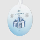 First Christmas Blue & Silver Baby Ornament (Vorderseite)