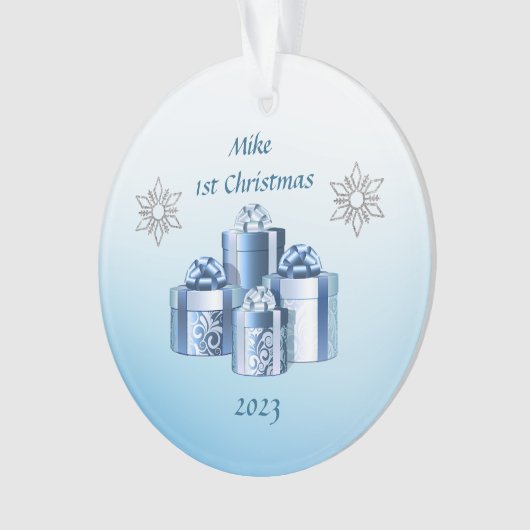First Christmas Blue & Silver Baby Ornament (Vorderseite)
