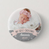 First Christmas Blush Pink Baby Girl Foto Button (Vorderseite)