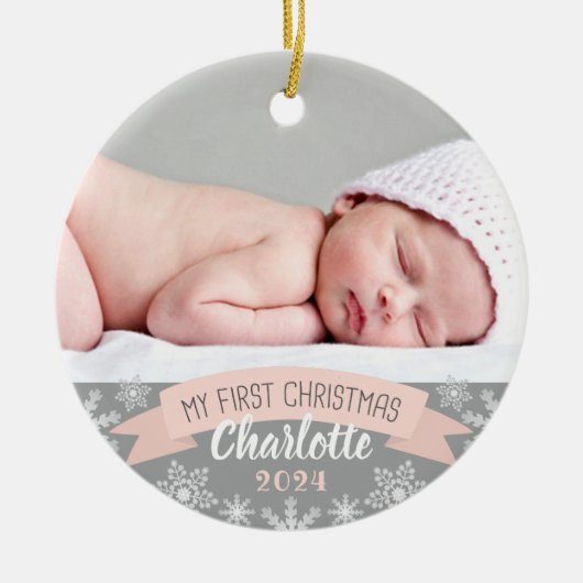 First Christmas Blush Pink Baby Girl Foto Keramik Ornament (Vorne)