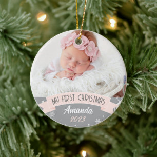 First Christmas Blush Pink Baby Girl Foto Keramik Ornament