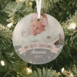 First Christmas Blush Pink Baby Girl Foto Ornament Aus Glas<br><div class="desc">Erste Weihnachtsblüte Pink Baby Girl Foto Glasbaum Dekoration</div>
