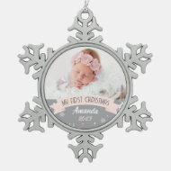First Christmas Blush Pink Baby Girl Foto Schneeflocken Zinn-Ornament
