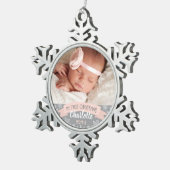 First Christmas Blush Pink Baby Girl Foto Schneeflocken Zinn-Ornament (Rechts)