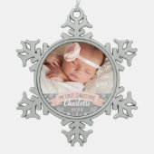 First Christmas Blush Pink Baby Girl Foto Schneeflocken Zinn-Ornament (Vorderseite)