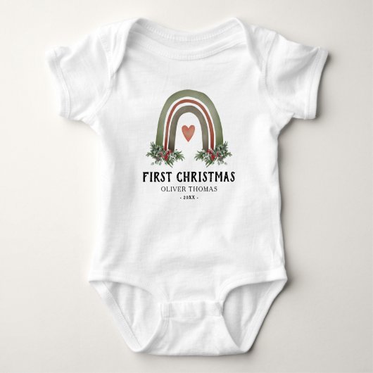 First Christmas Boho Rainbow Baby Strampler (Vorderseite)