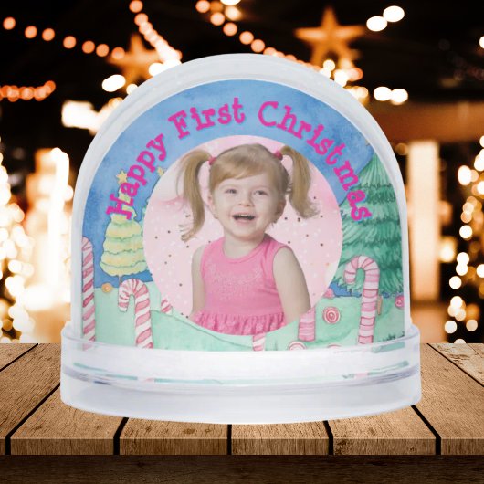 First Christmas Candy Cane Foto Snow Globe Schneekugeln