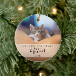 First Christmas Cat Dog Pet Foto Elegantes Skript  Keramik Ornament