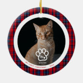 First Christmas Cat Photo Monogram Name Tartan Keramik Ornament (Hinten)