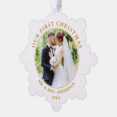 First Christmas Couple Foto Gold Ornament Card (Linke Ecke)