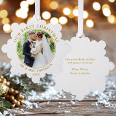 First Christmas Couple Foto Gold Ornament Card