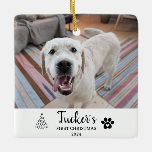 First Christmas Custom Dog Foto Keramikornament (Vorderseite)