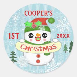 First Christmas Custom Foto Niedlich Baby Snowman Runder Aufkleber