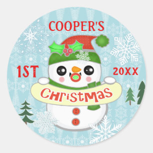 First Christmas Custom Foto Niedlich Baby Snowman Runder Aufkleber