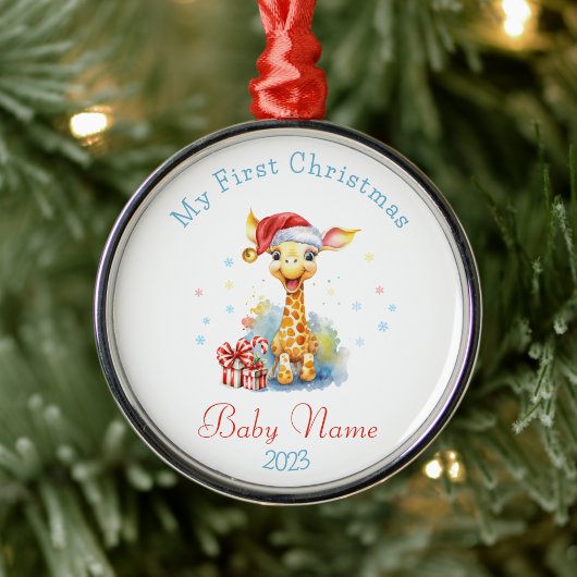 First Christmas Custom Name Baby Giraffe Keepsake Ornament Aus Metall