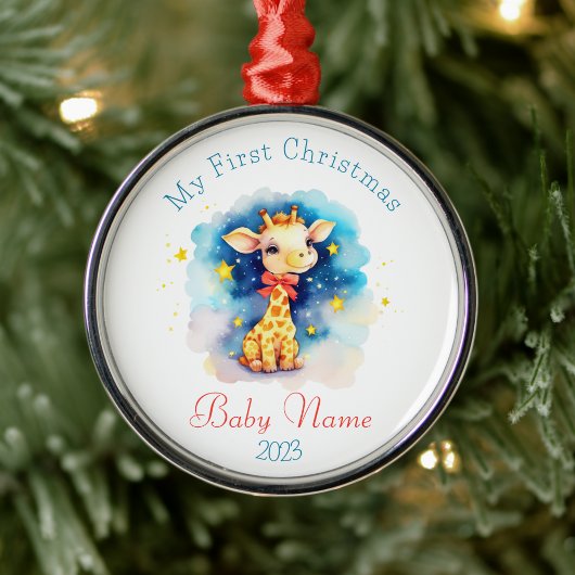 First Christmas Custom Name Cute Giraffe Keepsake Ornament Aus Metall