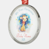 First Christmas Custom Name Cute Giraffe Keepsake Ornament Aus Metall (Links)