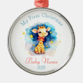 First Christmas Custom Name Cute Giraffe Keepsake Ornament Aus Metall (Vorne)