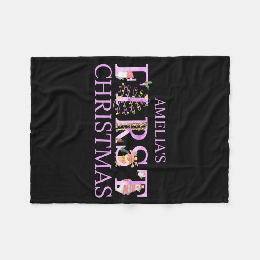 First Christmas Cute Animal Letters Girl Name Baby Fleecedecke (Vorderseite (Horizontal))