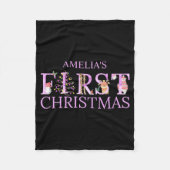 First Christmas Cute Animal Letters Girl Name Baby Fleecedecke (Vorderseite)