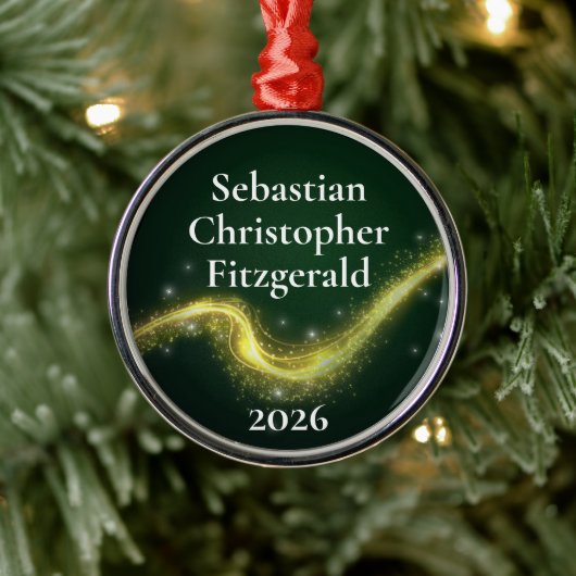 First Christmas Dark Green Newborn Birth Keepsake Ornament Aus Metall (Baum)