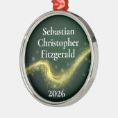 First Christmas Dark Green Newborn Birth Keepsake Ornament Aus Metall (Links)