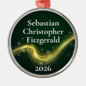 First Christmas Dark Green Newborn Birth Keepsake Ornament Aus Metall (Vorne)