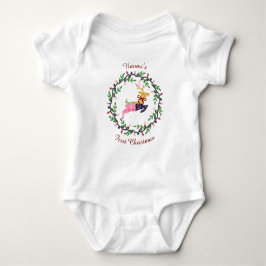 First Christmas Deer with Wreath Customize Baby Strampler