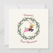 First Christmas Deer with Wreath Customize Card (Vorderseite)