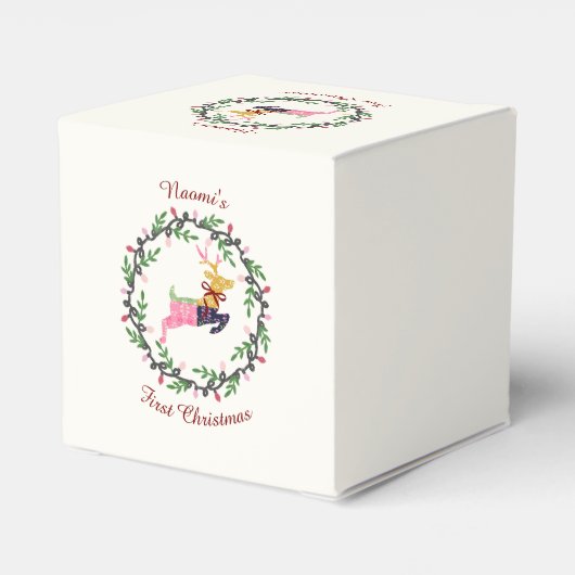 First Christmas Deer with Wreath Customize Geschenkschachtel (Rückseite)