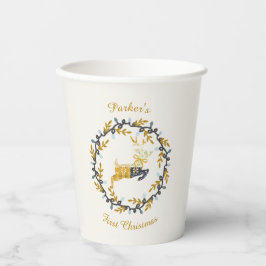 First Christmas Deer with Wreath Yellow Cream Pappbecher