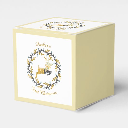 First Christmas Deer with Wreath Yellow Customize Geschenkschachtel (Vorderseite)