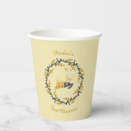 First Christmas Deer with Wreath Yellow Pappbecher