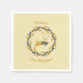 First Christmas Deer with Wreath Yellow Serviette